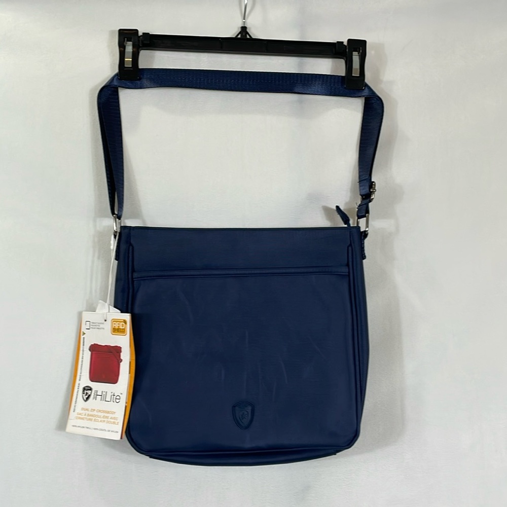 Heys Travel HiLite Crossbody Bag Navy RFID Shield Tablet Sleeve NWT
